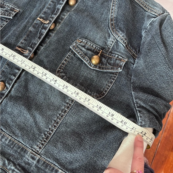 Women’s Vintage Jessica Mandarin Collar Military Style Brass Tone Buttons Denim - Picture 9 of 15